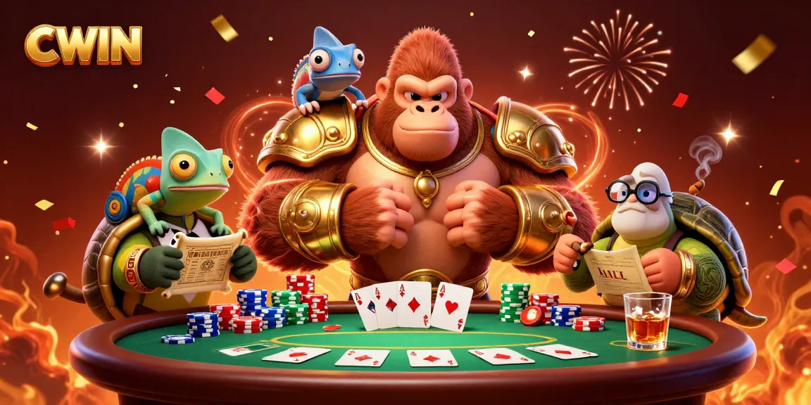 Experience thrilling gameplay at CWIN with vibrant 3D characters at a lively poker table.