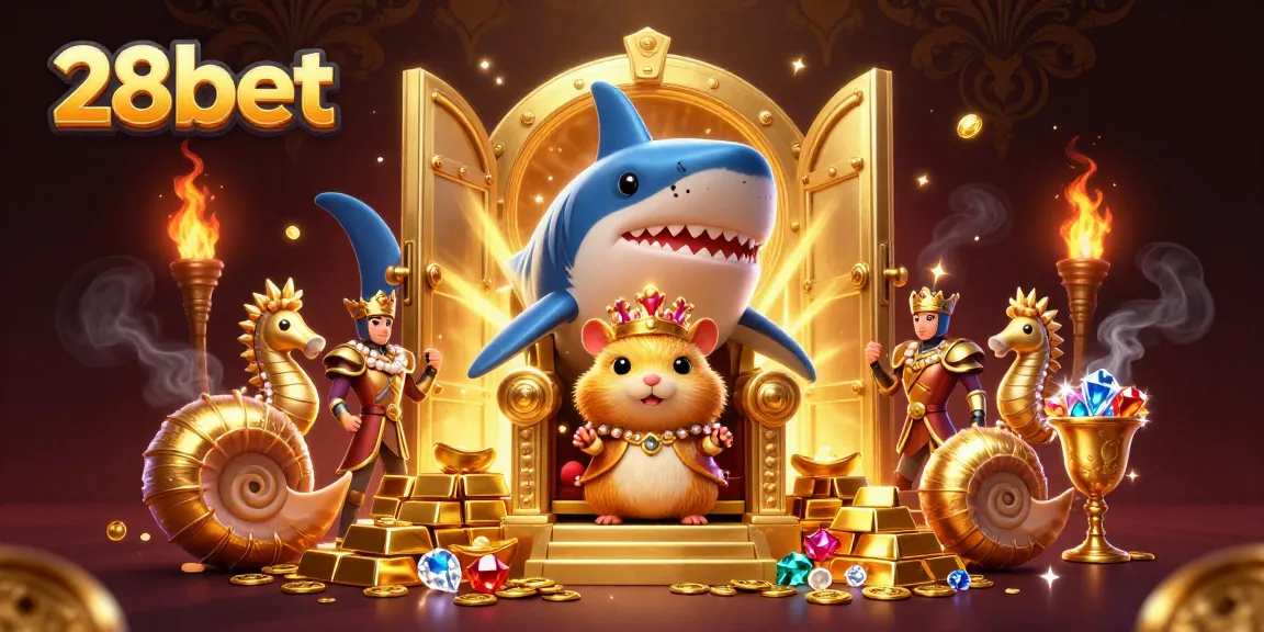 Experience thrilling wins with 28bet as a golden hamster king presides over a rich treasure scene.