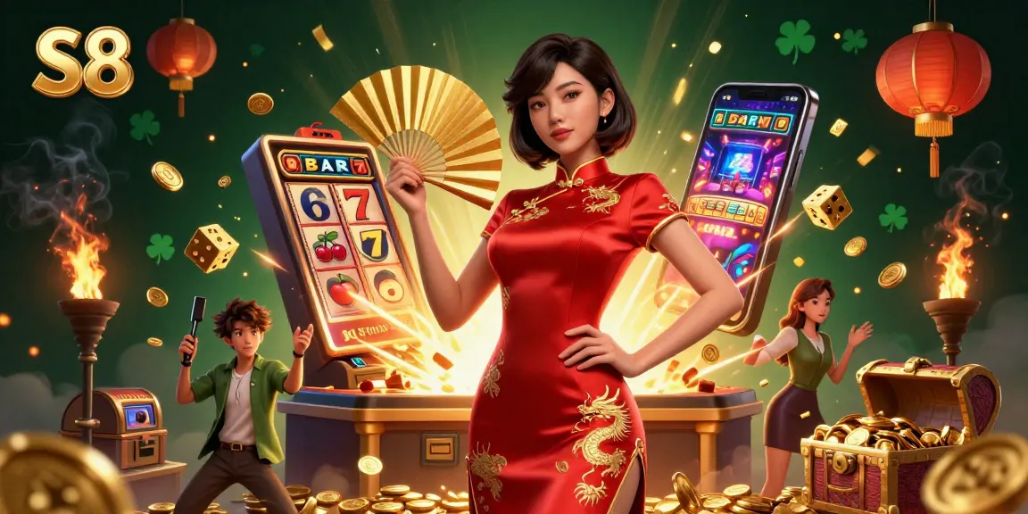 S8 captivates players with a vibrant casino atmosphere featuring a stunning Asian woman and engaging gaming elements.