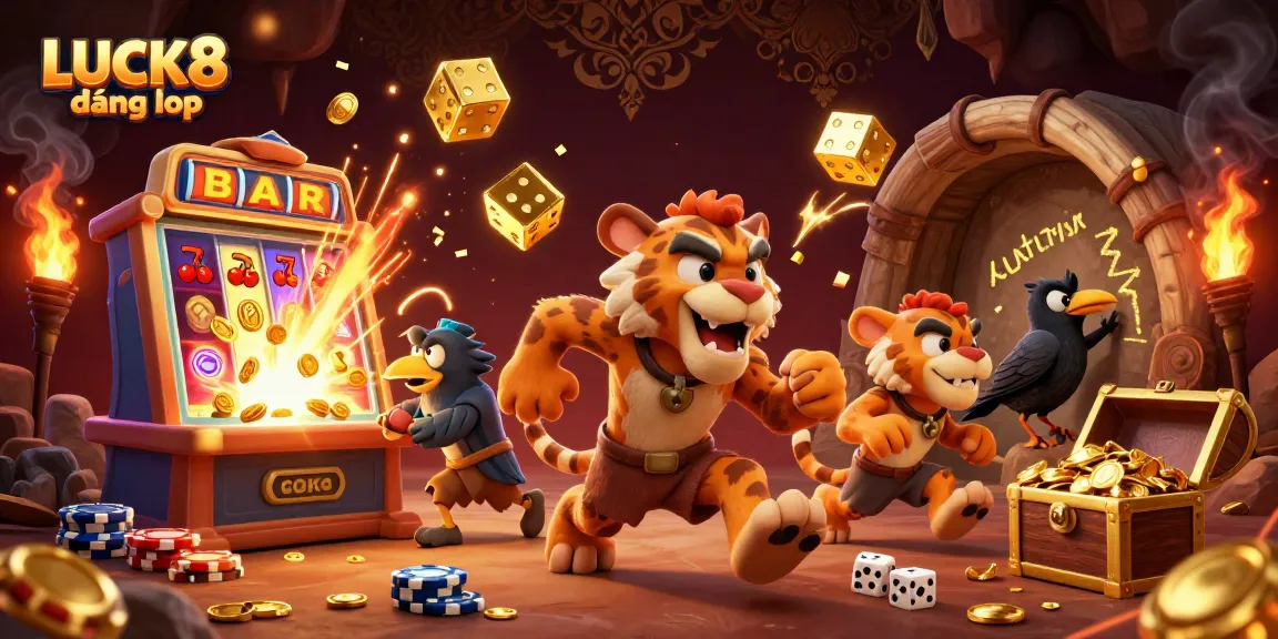 Experience dynamic gameplay with LUCK8 đăng nhập at this vibrant online casino scene featuring exciting slot machines.