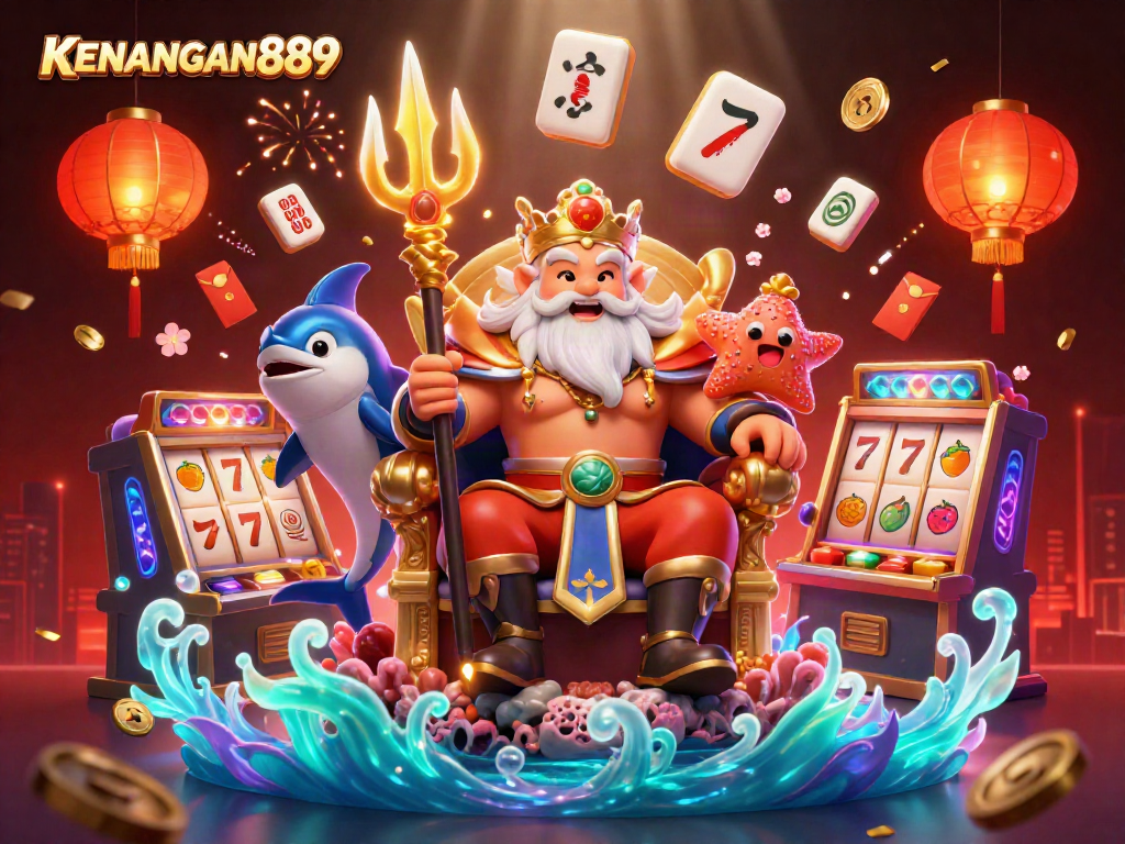 Experience thrilling gaming with KENANGAN889, showcasing dynamic 3D casino elements and vibrant visuals.