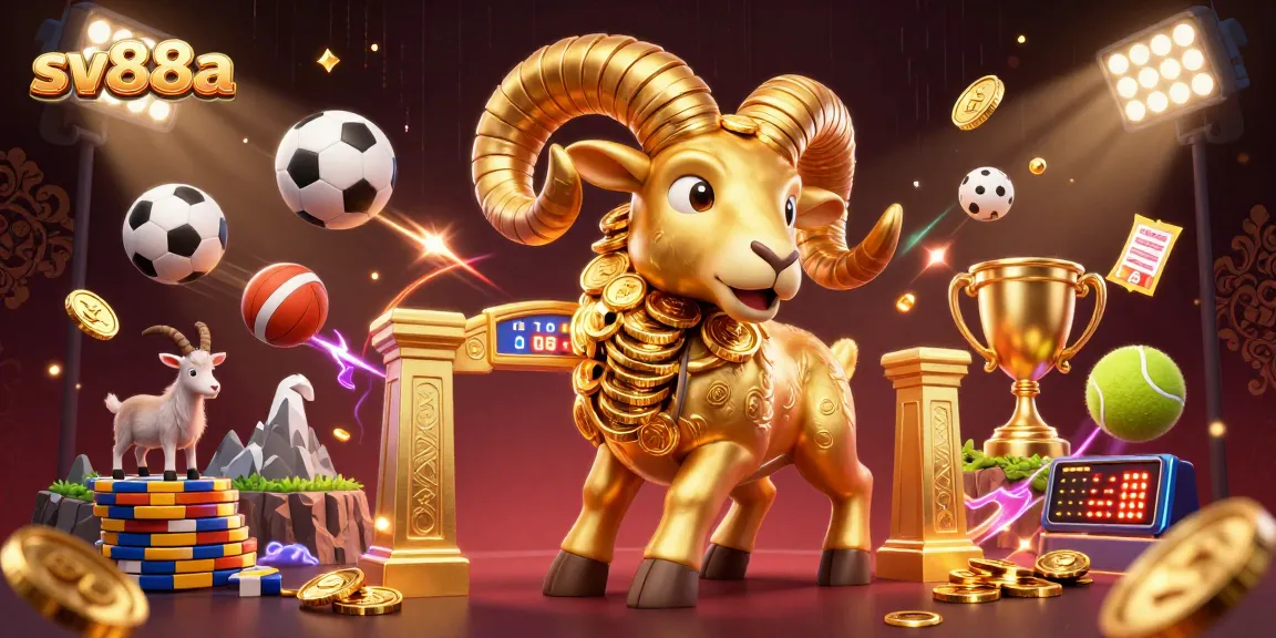 sv88a showcases an exhilarating casino experience with vibrant sports elements and dynamic golden enhancements.