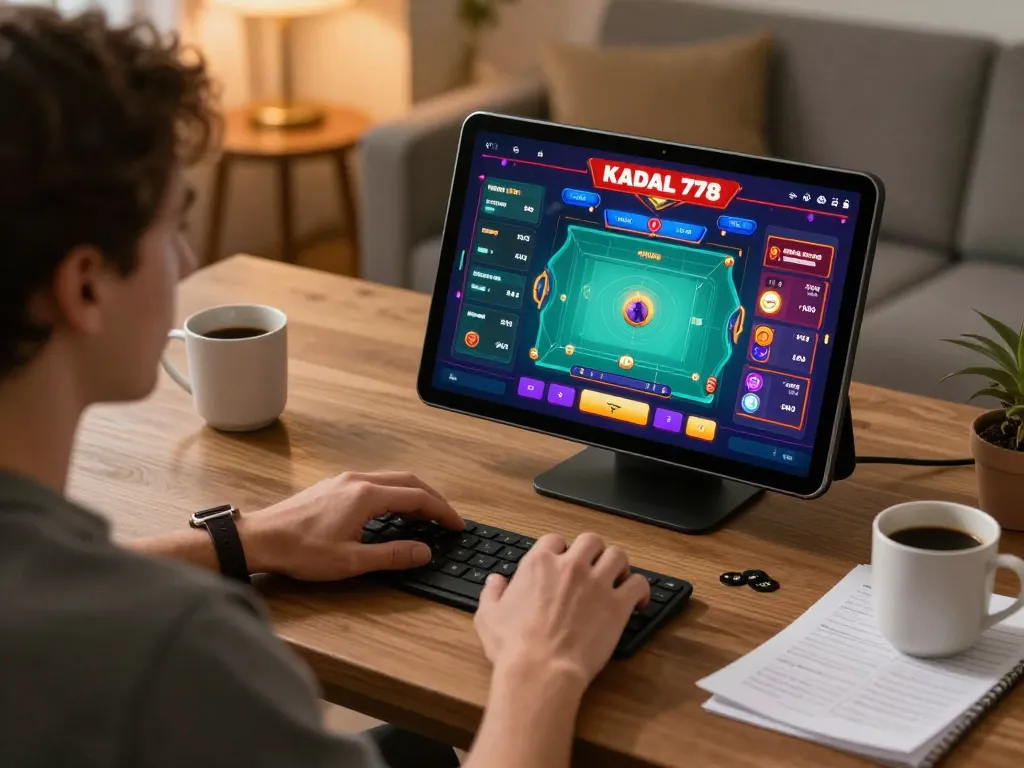 KADAL 778 player enjoying interactive game experience at a home workspace with strategy notes visible