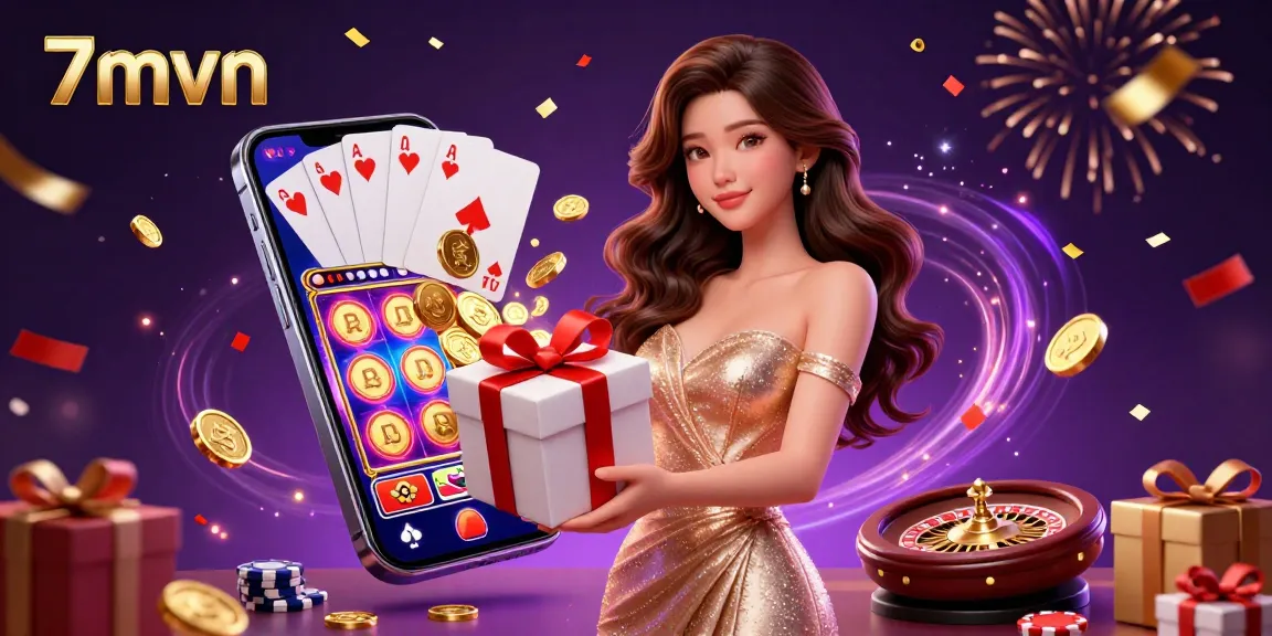Experience thrilling casino excitement with 7mvn as golden coins and festive vibes fill the atmosphere.