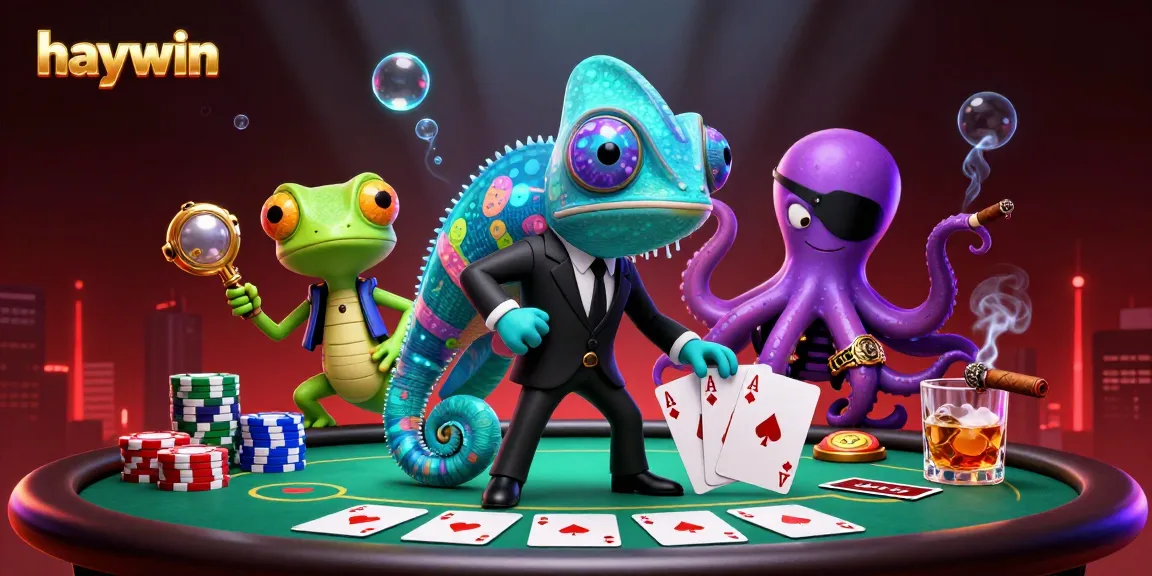 Engage in thrilling poker action with haywin's dynamic characters in a vibrant casino scene.