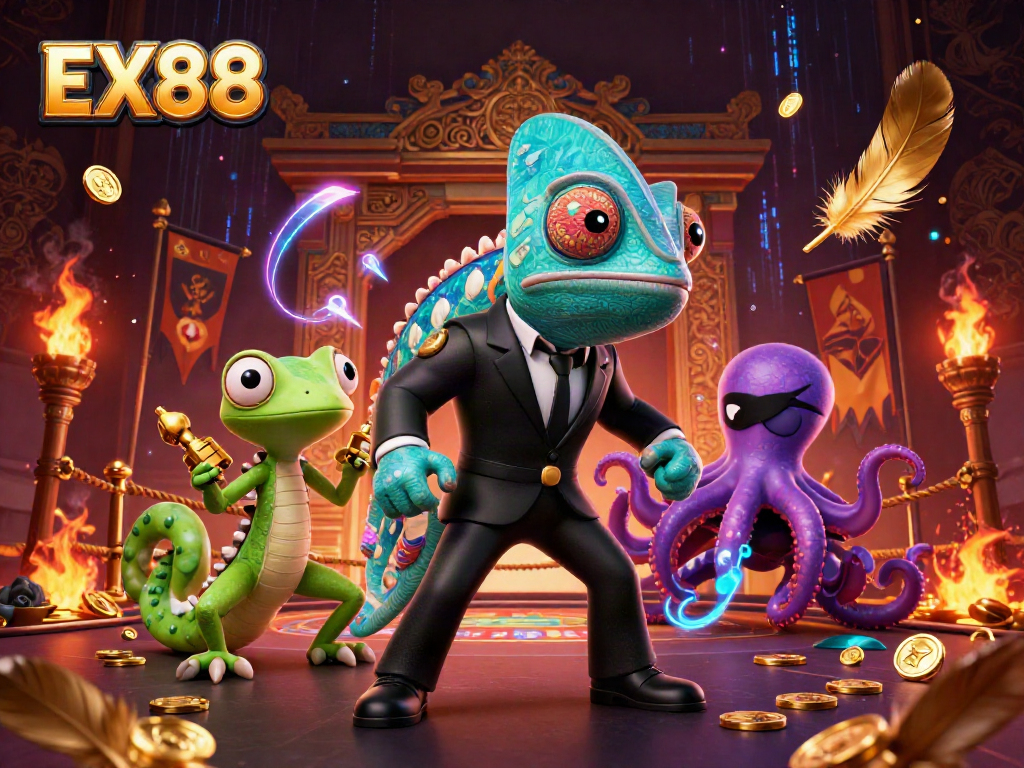 Experience the excitement of EX88 with vibrant casino elements in a colorful gaming scene.