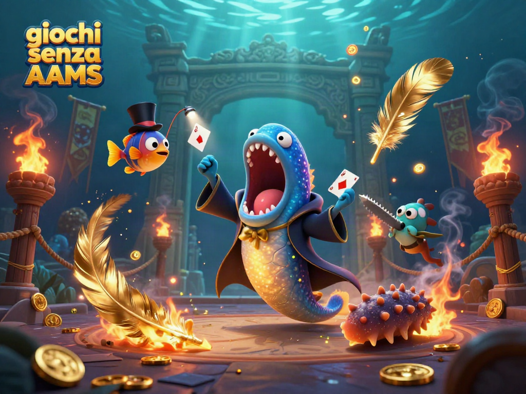 Esplora giochi senza AAMS con un'immagine vivace che mette in evidenza divertenti personaggi marini.