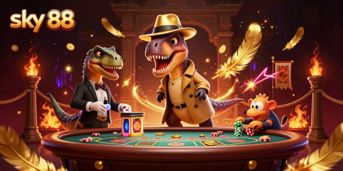Play exciting casino games at sky 88 with animated dinosaurs creating a thrilling atmosphere.