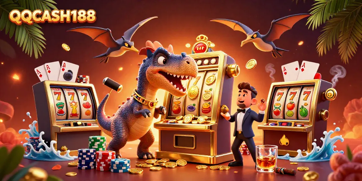 Experience the thrilling QQCASH188 jackpot as a pachycephalosaurus wins big at a casino.
