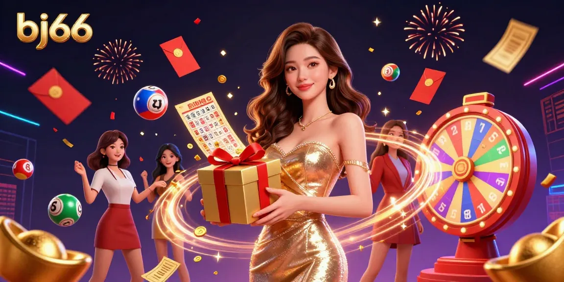 Experience thrilling gaming at bj66 with vibrant casino elements, gold coins, and festive decorations.