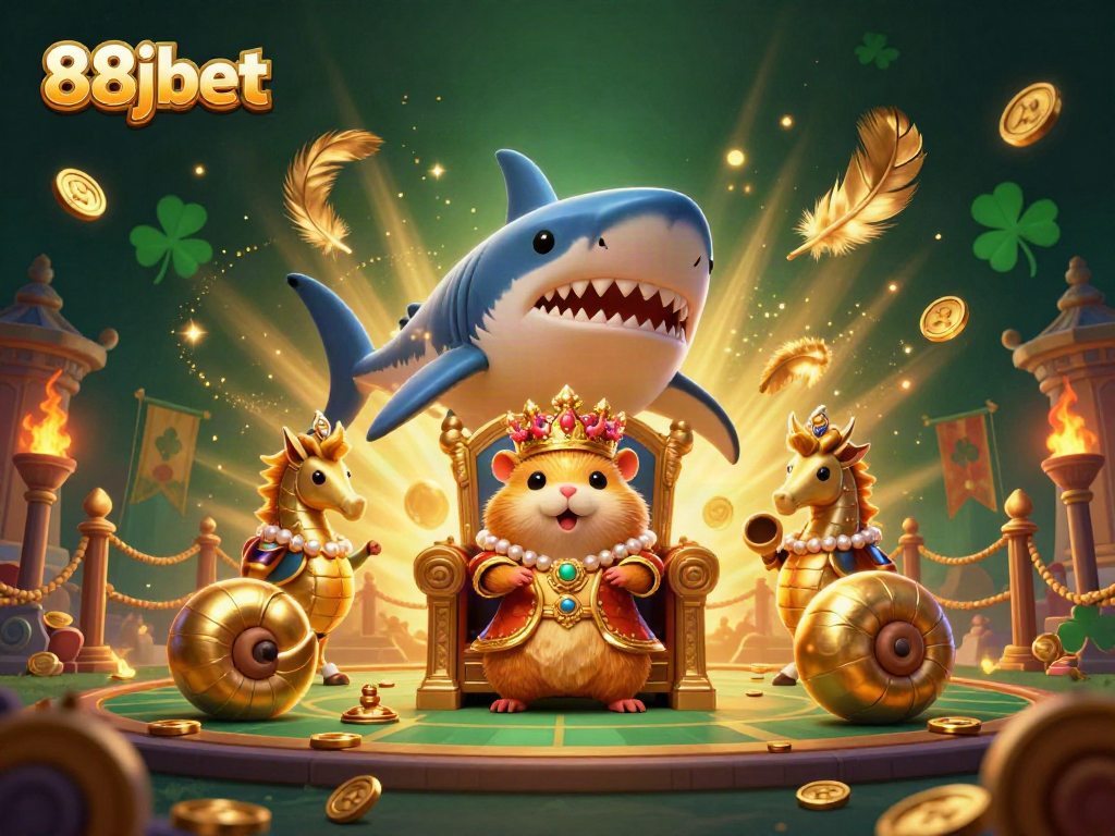 Experience thrilling wins with 88jbet in a vibrant casino scene featuring a hamster king.