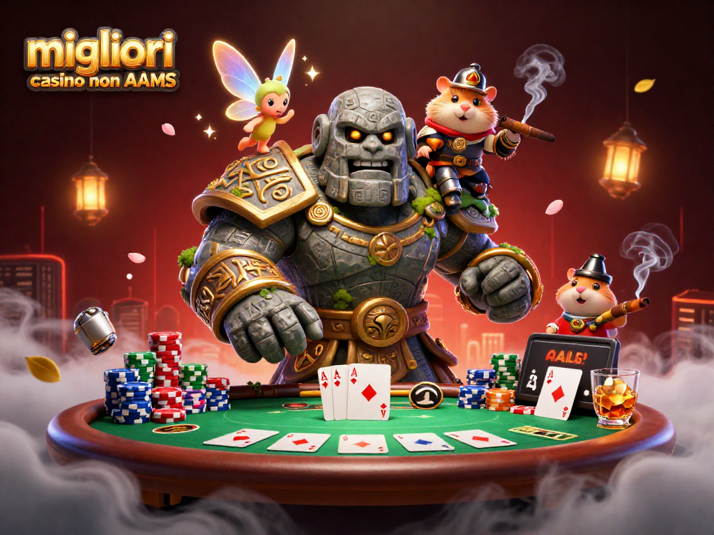 Scopri i migliori casino non AAMS: un golem magico e un cavaliere affrontano il tavolo da poker.
