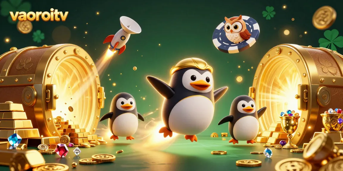 Experience thrilling moments with vaoroitv as the golden penguin navigates a galaxy of gambling treasures.