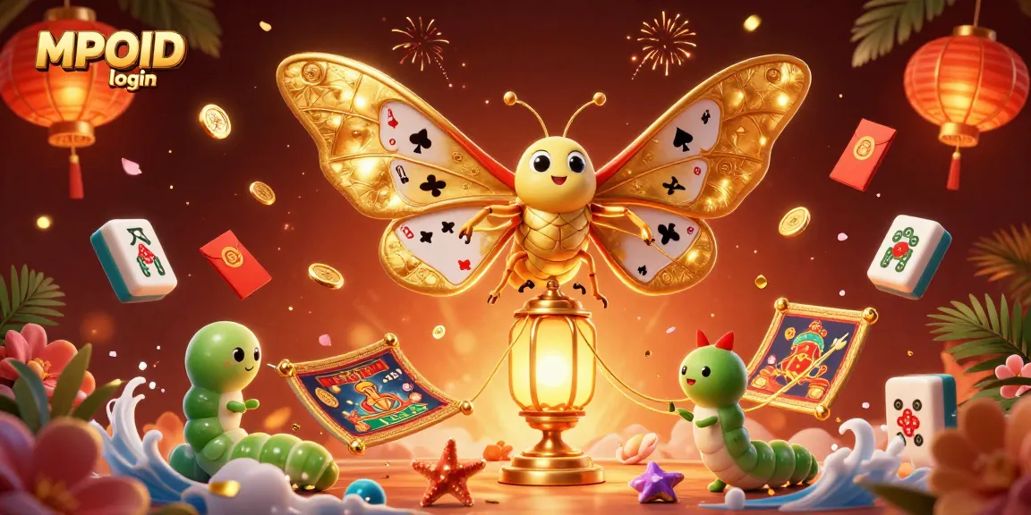 Engage with MPOID login, featuring a vibrant moth and casino elements in an immersive scene.