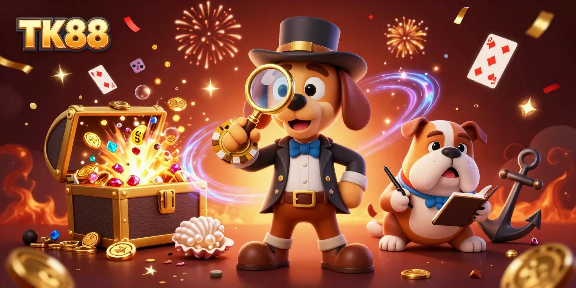 Experience exciting gameplay with TK88 as a detective reveals treasures in a vibrant casino setting.