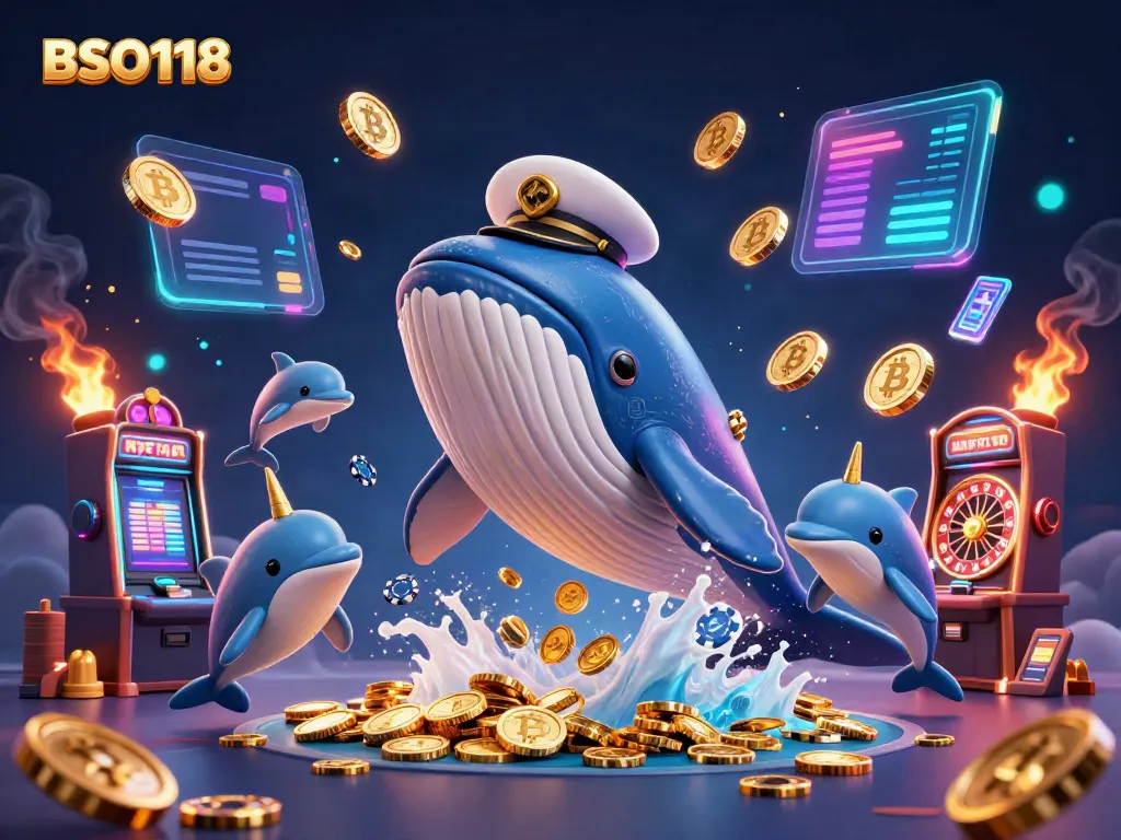Experience thrilling gameplay at BSO118 with a captain whale breaching through coins and fun dolphins