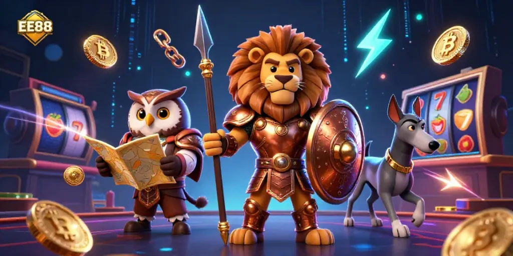 Experience the thrill at EE88 with an exciting 3D casino adventure featuring heroic characters and vibrant gaming elements.