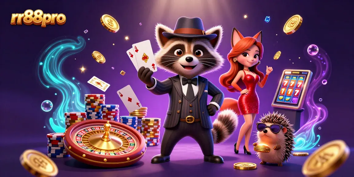 Experience thrilling games at rr88pro featuring iconic casino characters amidst sparkling gems and coins.