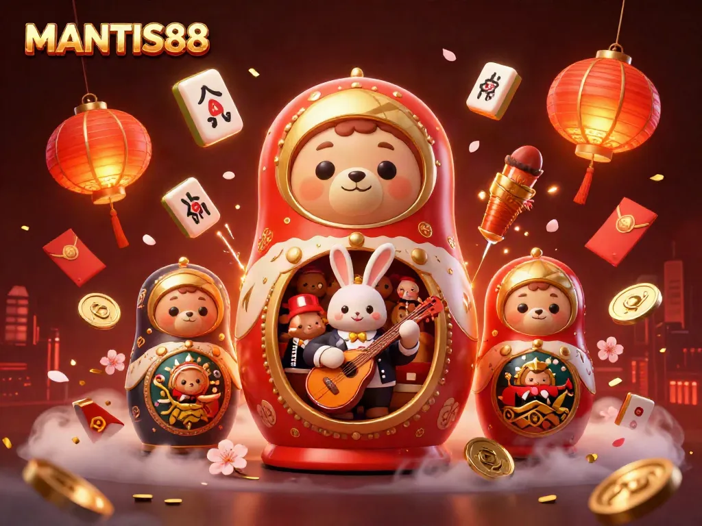 Experience the thrilling essence of MANTIS88 in this vibrant 3D illustration conveying a lively casino atmosphere.
