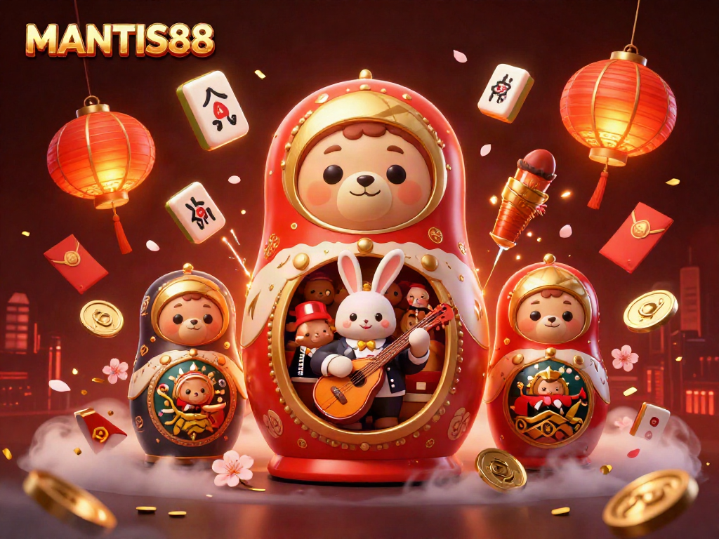 Experience the thrilling essence of MANTIS88 in this vibrant 3D illustration conveying a lively casino atmosphere.