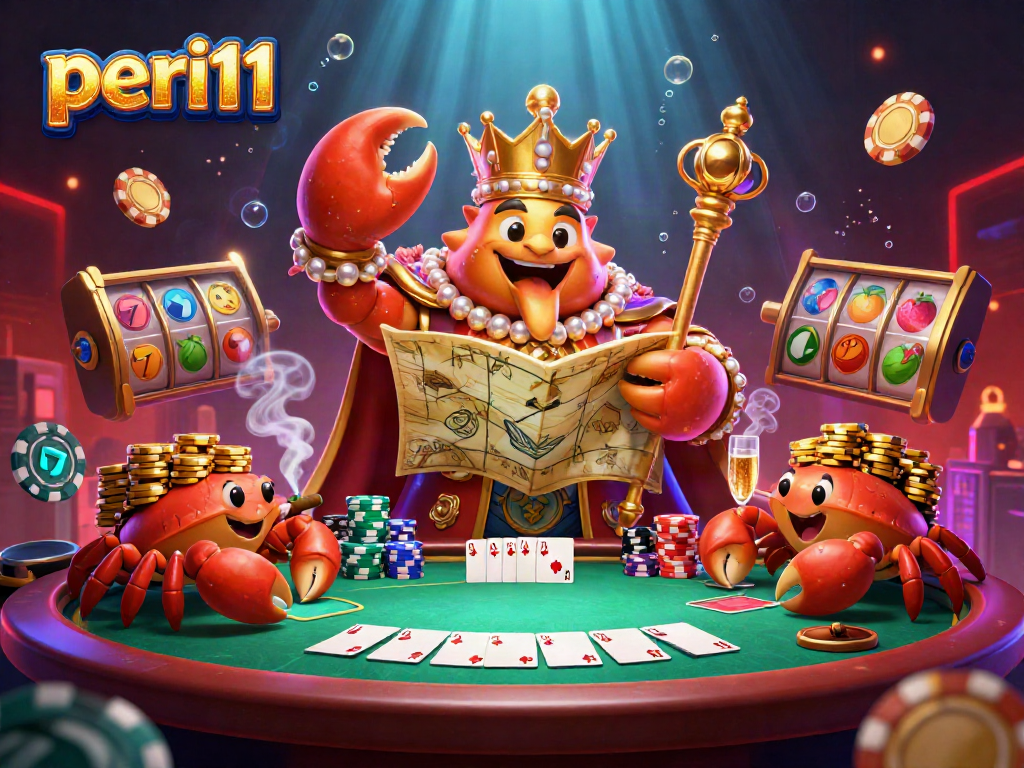 Experience winning opportunities at peri11 with a vibrant scene of a golden crab emperor amidst dynamic slot elements.