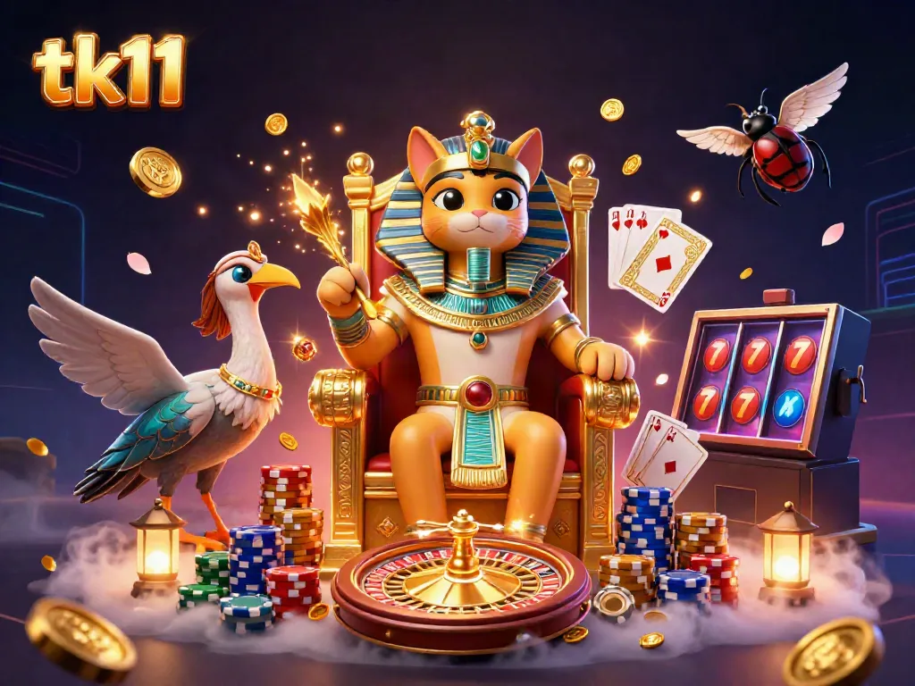 Experience the excitement of tk11 casino with vibrant graphics of a pharaoh cat and thrilling game elements.