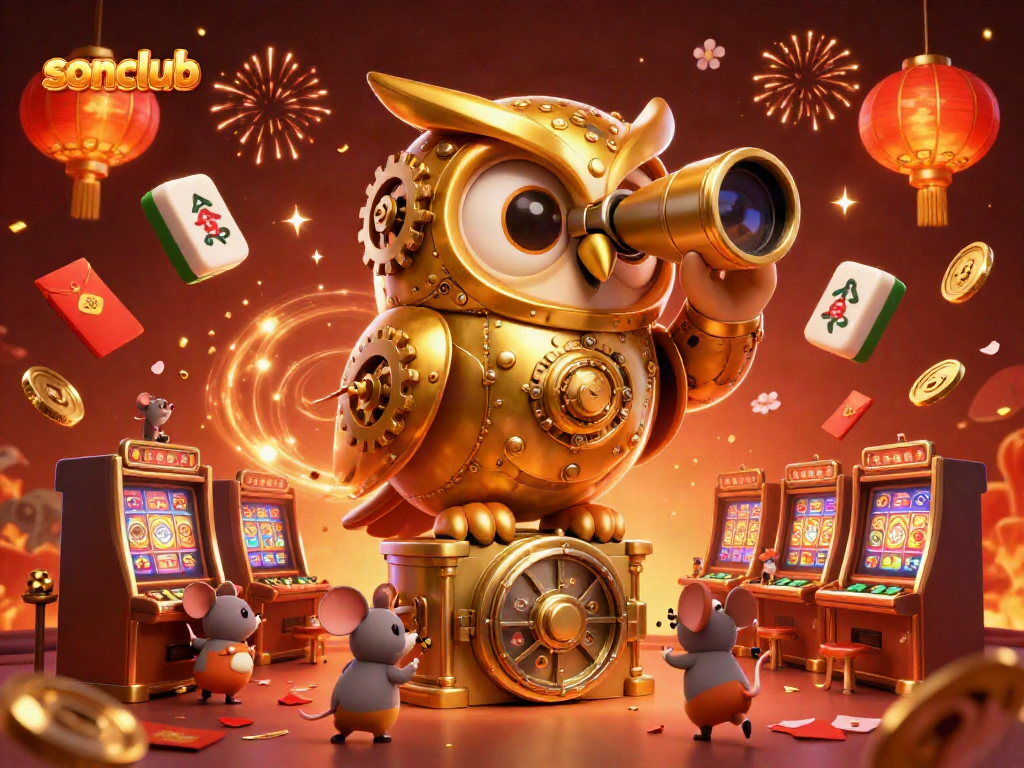 Experience thrilling gameplay at sonclub with a dynamic 3D illustration showcasing games and excitement.