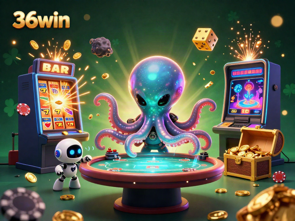 Experience the excitement of 36win casino gameplay with an alien octopus at a holographic poker table.