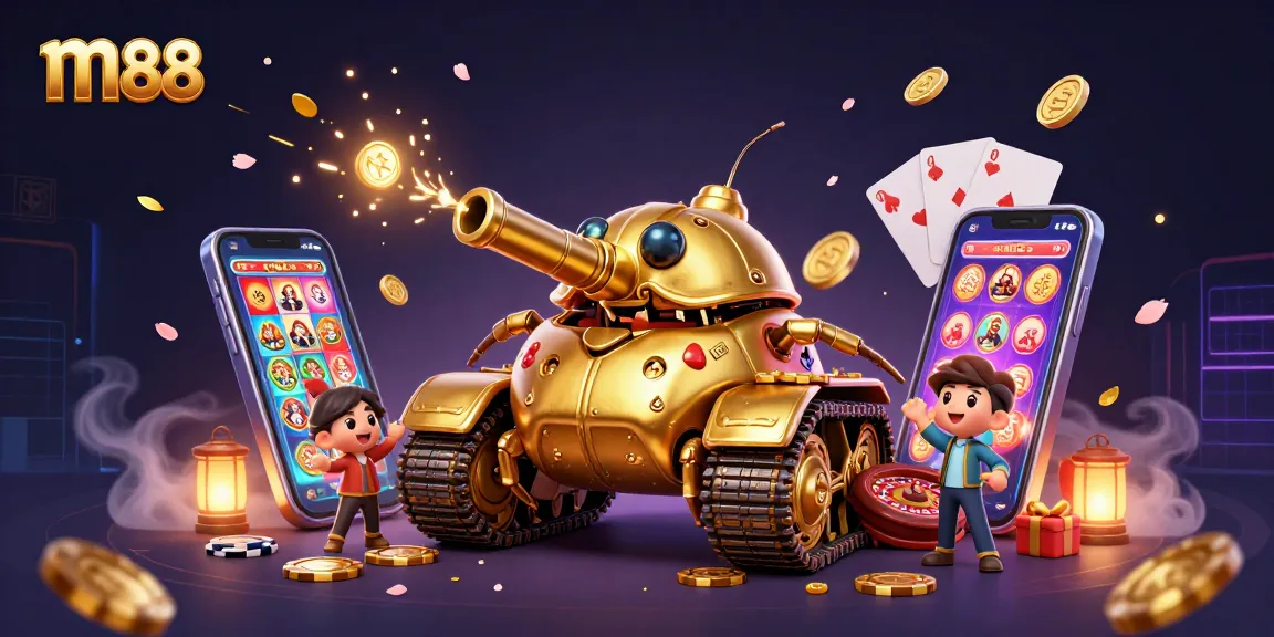 Engage in exhilarating gaming action with m88 in this vibrant, detailed casino illustration.