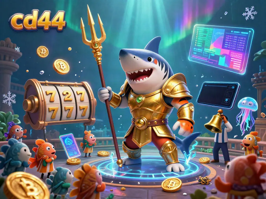 Experience thrilling gameplay in the underwater colosseum with cd44 featuring a tiger shark and Bitcoin elements.