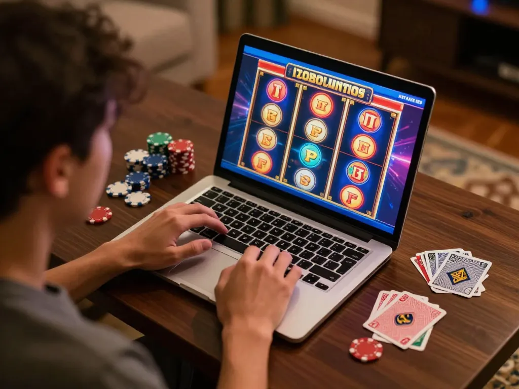 Player enjoying a thrilling online gaming session at 68gamebaivn, surrounded by colorful casino elements.