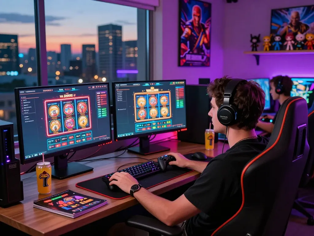 Player engaging with ligasedayu online gaming at a dynamic setup with vibrant colors.