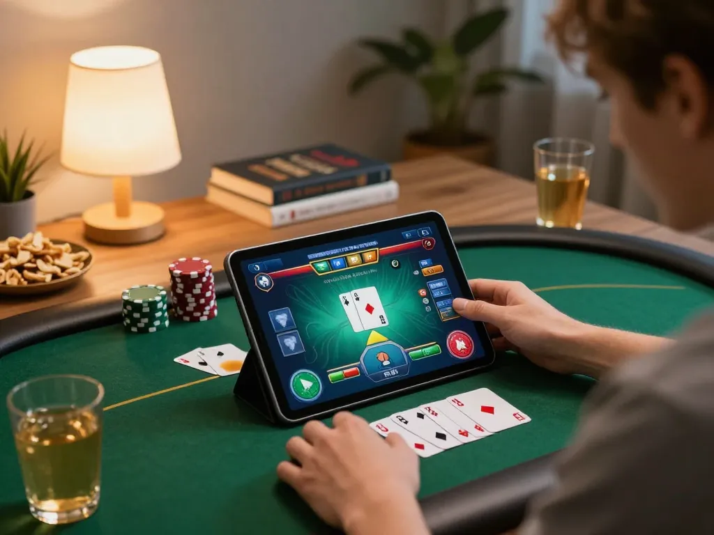 Poker gameplay on tablet as player enjoys a strategic session at home with nego77