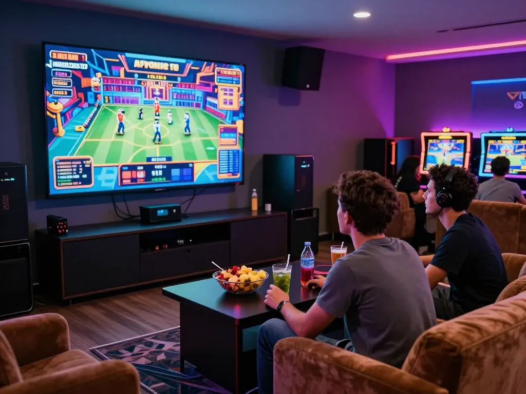 Experience the thrill of vegasslot77 in a vibrant gaming room with friends enjoying online slots.