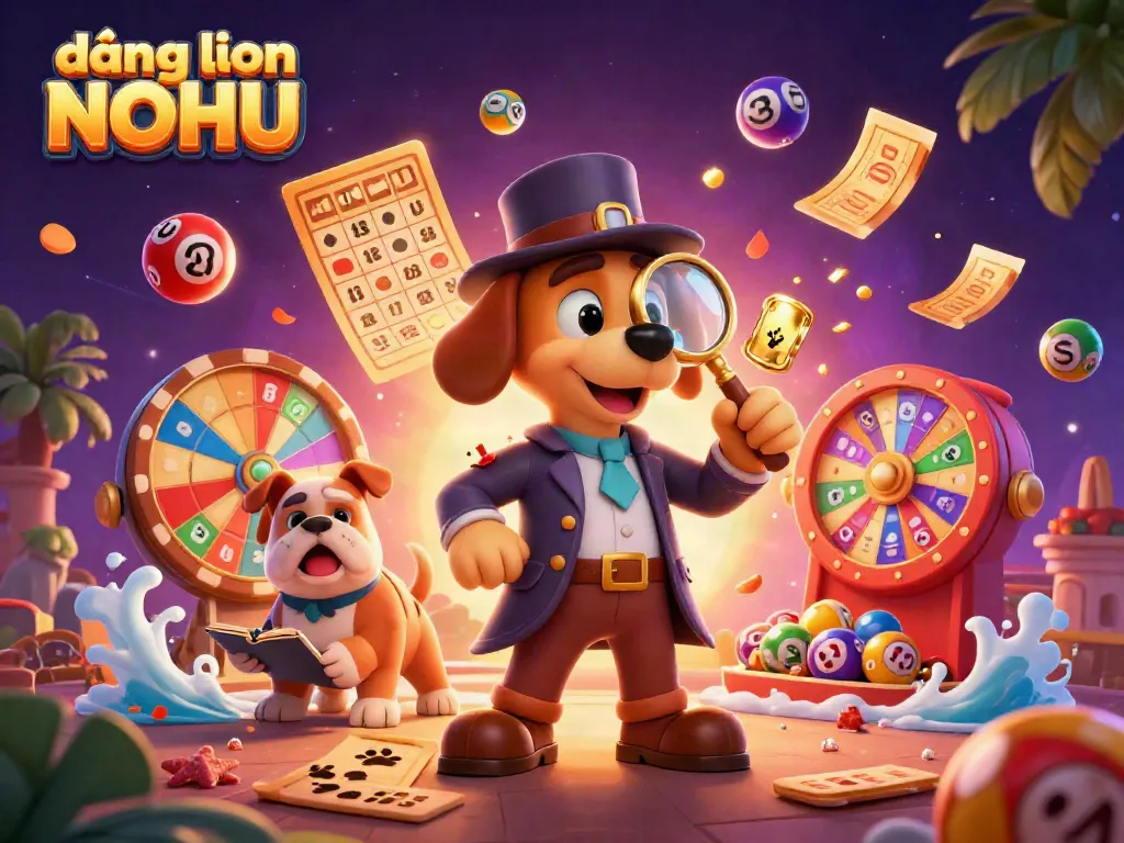 Engage in exciting gameplay at đăng nhập NOHU, featuring a cartoon detective and vibrant casino elements.