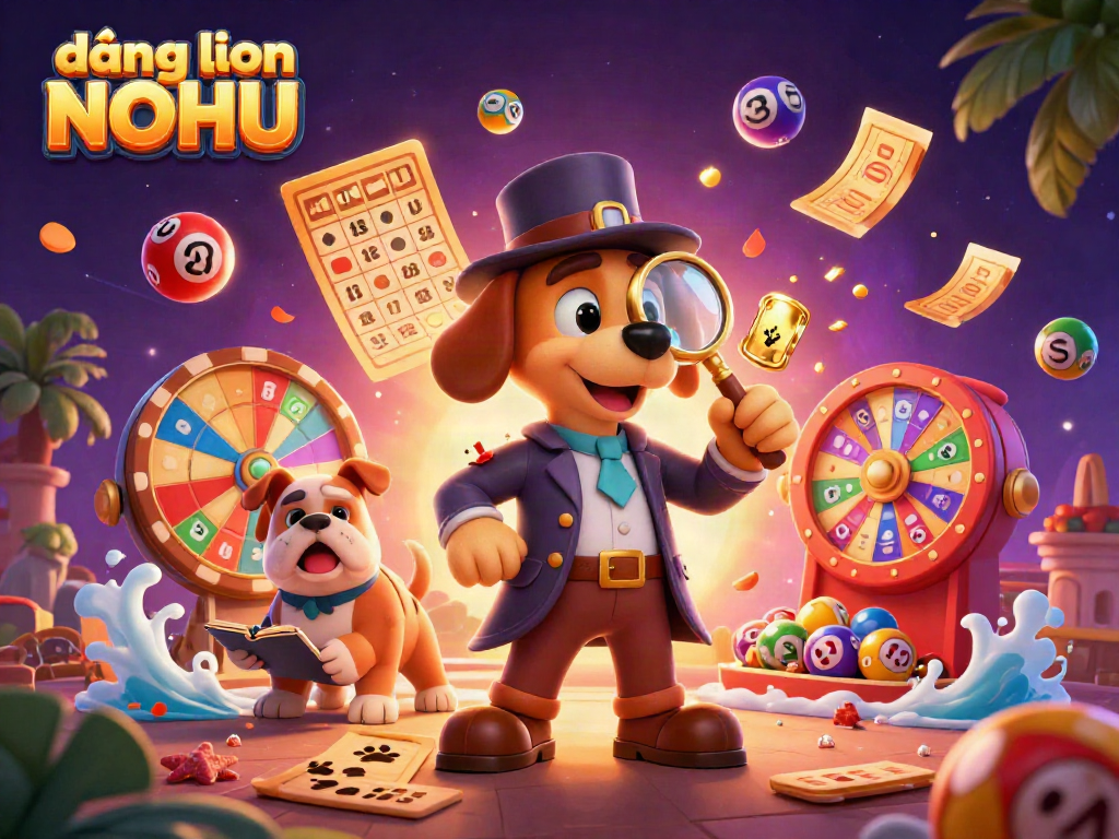 Engage in exciting gameplay at đăng nhập NOHU, featuring a cartoon detective and vibrant casino elements.