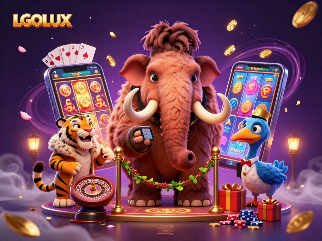 Experience LGOLUX's vibrant casino scene with characters and thrilling gaming elements.