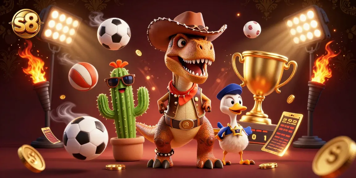 Bet on exciting slots and dynamic sports action with S8's vibrant 3D colorful illustration.