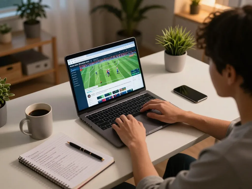 Placing strategic bets with kèo bóng đá ngày mai on sports betting website interface in cozy home