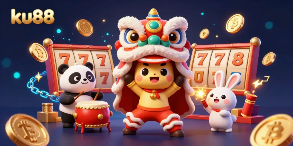 Experience the thrill of casino gaming at ku88 with vibrant characters and dynamic slot elements.