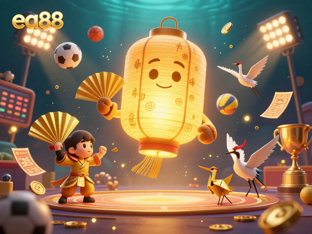 Experience thrilling bets at ea88 with the golden lantern spirit floating above a vibrant casino scene.