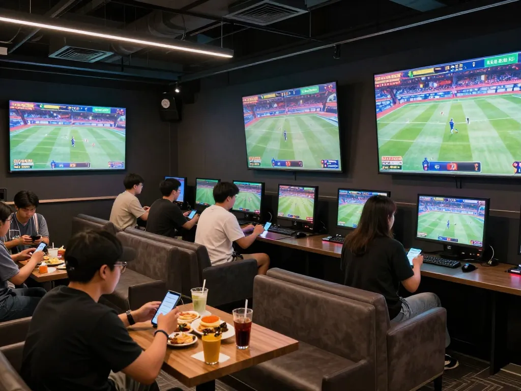 Fans engaging with kèo nhà cái and live sports in a vibrant betting lounge