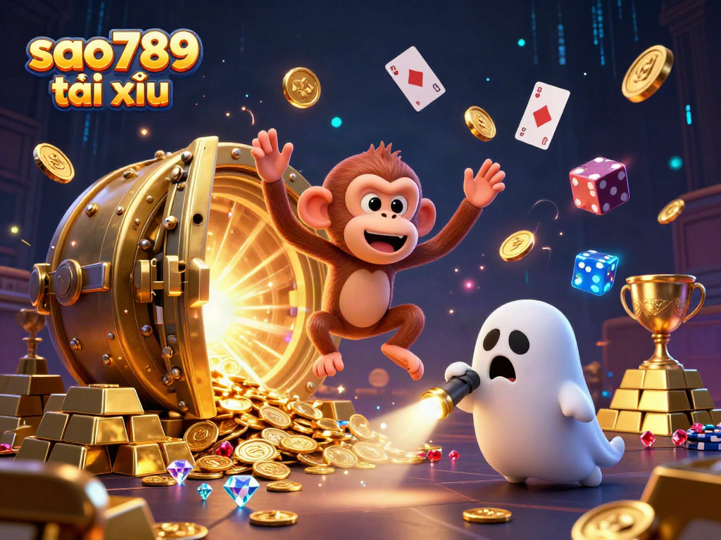 Engage in thrilling gameplay with sao789 tài xỉu as a mischievous poltergeist monkey and a curious puppy explore a haunted casino.