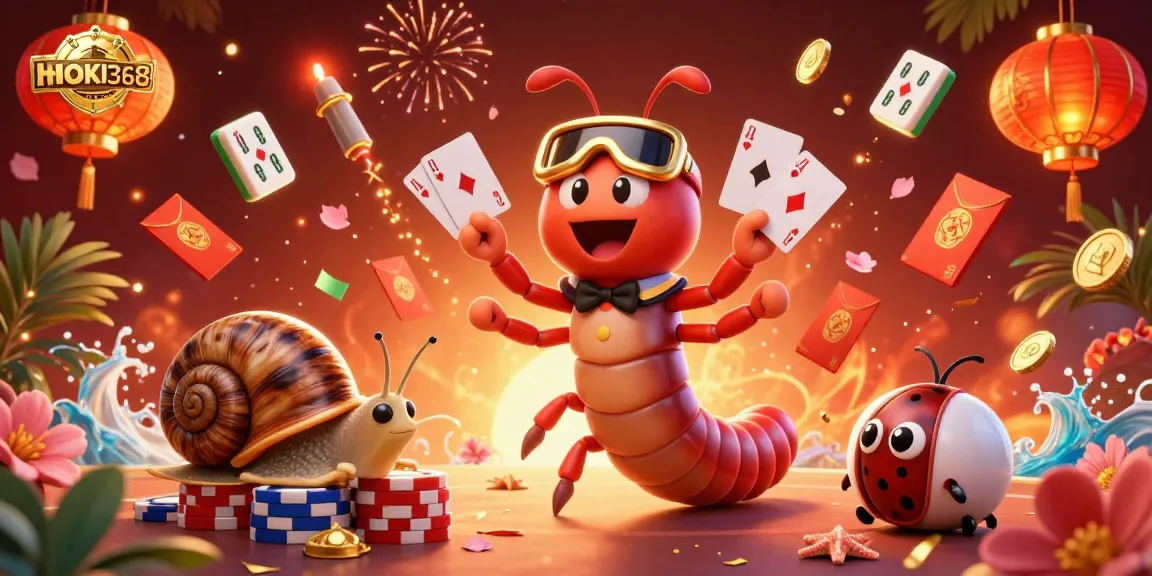 Experience the excitement of HOKI368 with a lively casino scene featuring a unique millipede dealer and rich game elements.