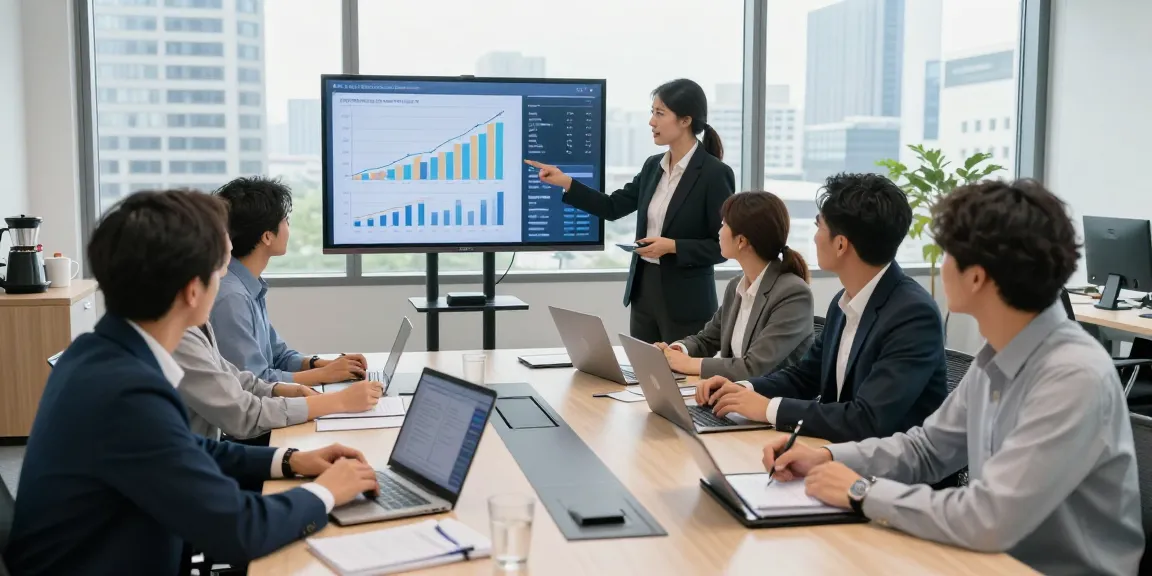 Réunion en cours avec des professionnels discutant des stratégies CIBC business en milieu de travail dynamique.