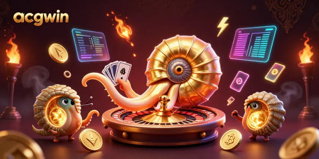 Experience the excitement at acgwin with vibrant casino-themed 3D illustration featuring unique game elements.