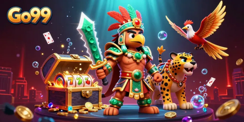 Go99 showcases thrilling slot action with a vibrant casino adventure featuring stunning 3D characters and elements.