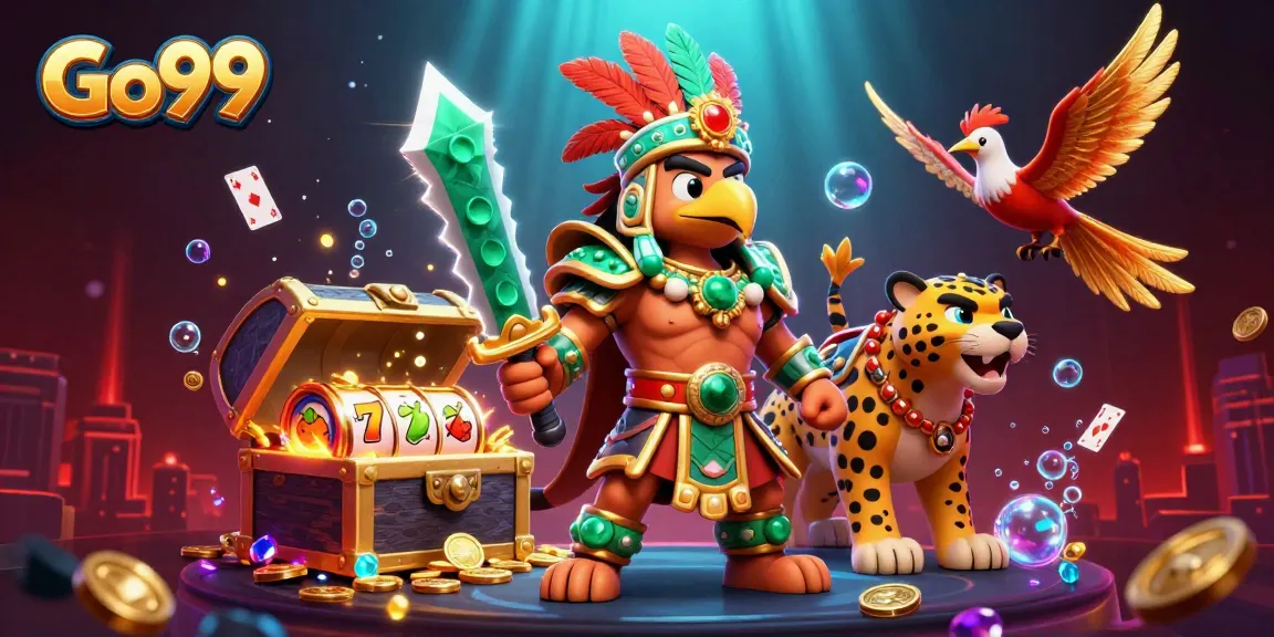 Go99 showcases thrilling slot action with a vibrant casino adventure featuring stunning 3D characters and elements.