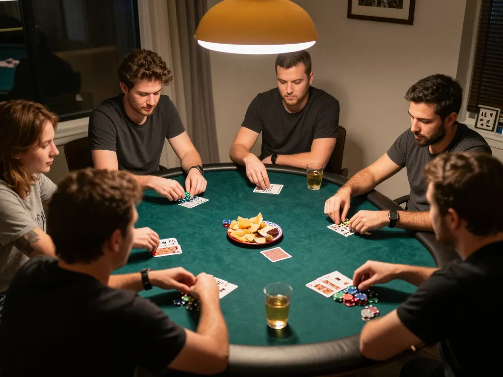 Players enjoying a friendly poker night at home, showcasing the engaging atmosphere of XX88 gaming