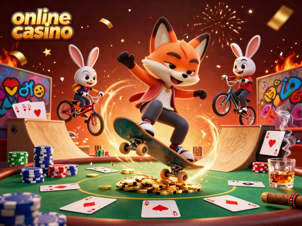 Realiza apuestas en un casino online con diseño vibrante y personajes dinámicos.